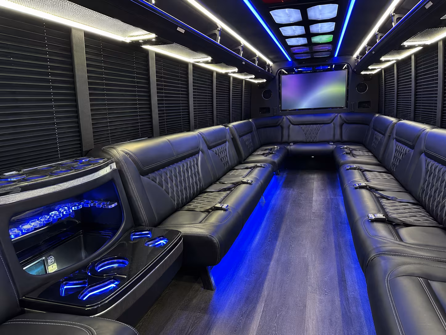 upland 20 passenger party bus inside