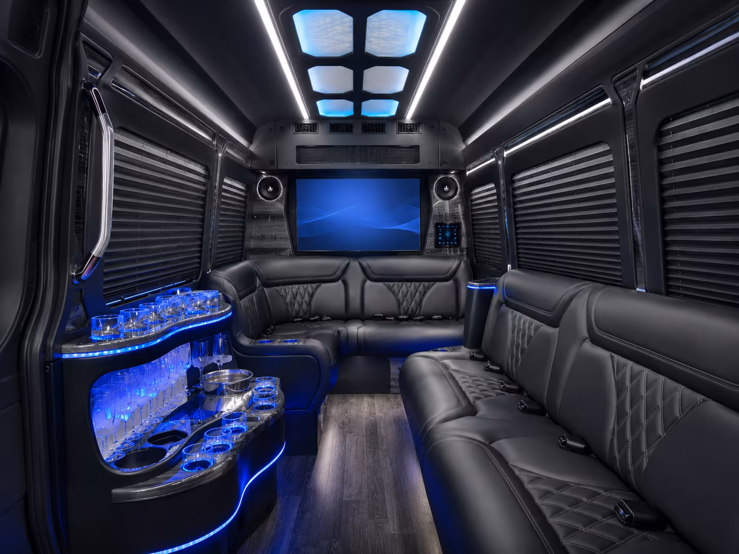 upland 30 passenger party bus inside